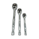Three chrome ratchets in ¼, ⅜ and ½-inch drive sizes from the IRONVOLT 218-piece set.