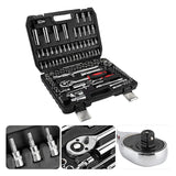 IRONVOLT 94-piece socket set with detail views of bit sockets, ratchet and square drive.