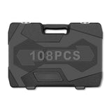Closed black carry case embossed with 108PCS for the IRONVOLT socket and ratchet set.