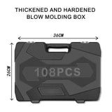 IRONVOLT 108-piece black carry case dimension diagram showing 36 cm width and 26 cm height.